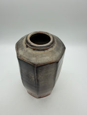 10” tall studio pottery panel vase grey