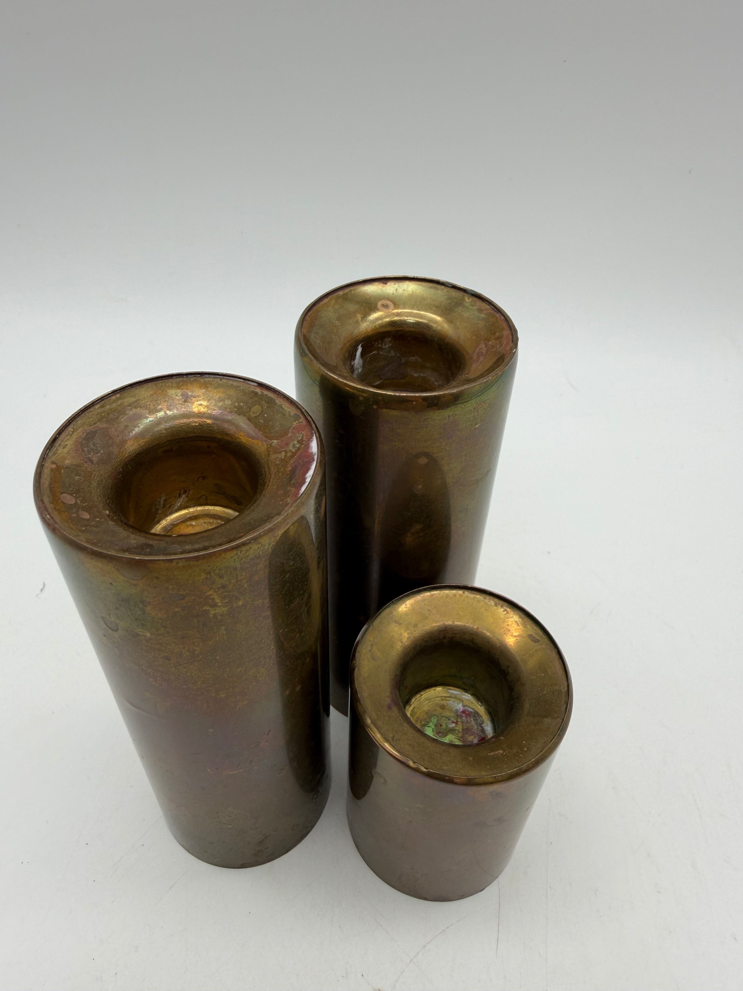 4.5”  brass candle holders danish set 3