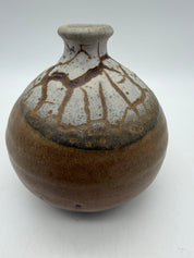 5” bulbous weed pot cracked glaze brown