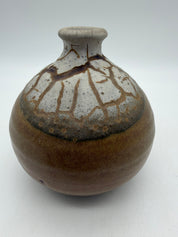 5” bulbous weed pot cracked glaze brown
