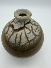 5” bulbous weed pot cracked glaze brown