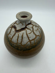 5” bulbous weed pot cracked glaze brown