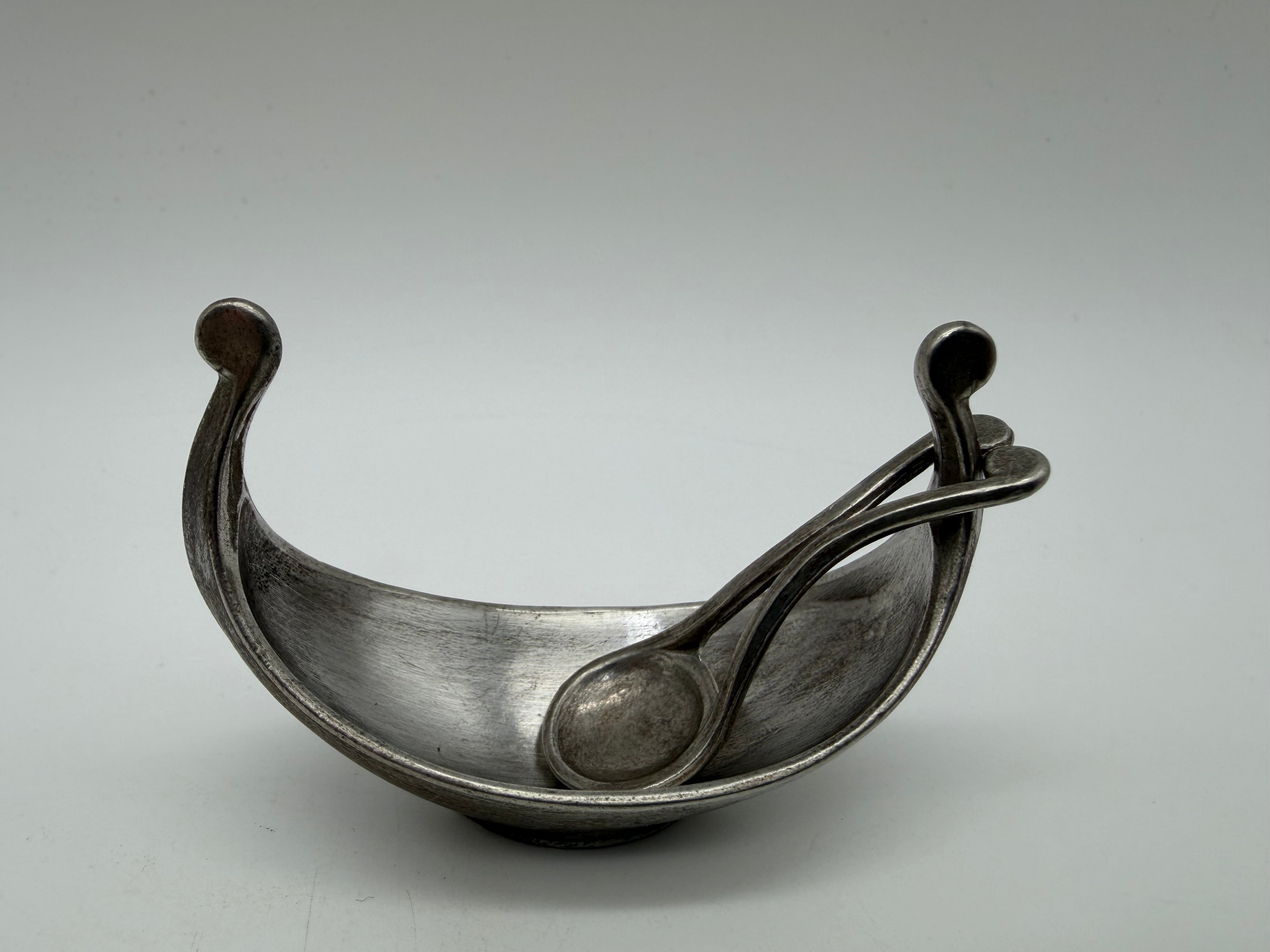 3” tin Viking ship salt well with spoon