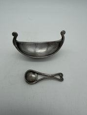 3” tin Viking ship salt well with spoon