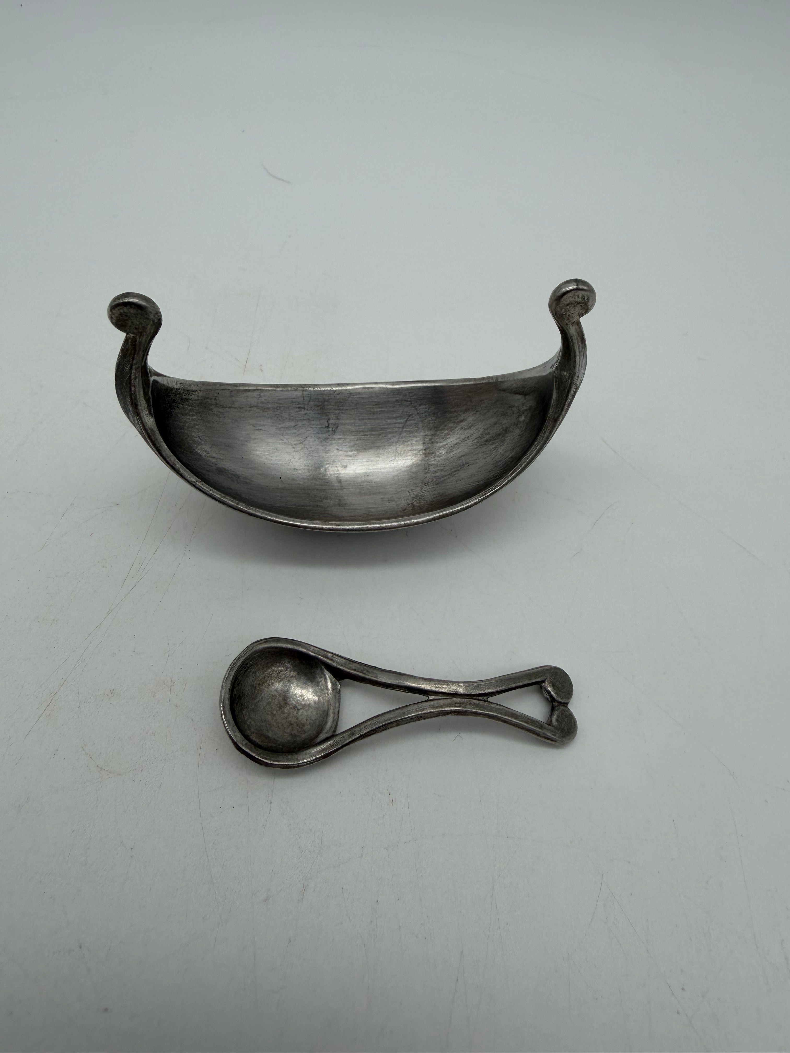 3” tin Viking ship salt well with spoon