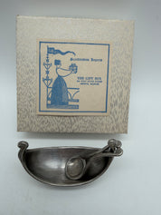 3” tin Viking ship salt well with spoon