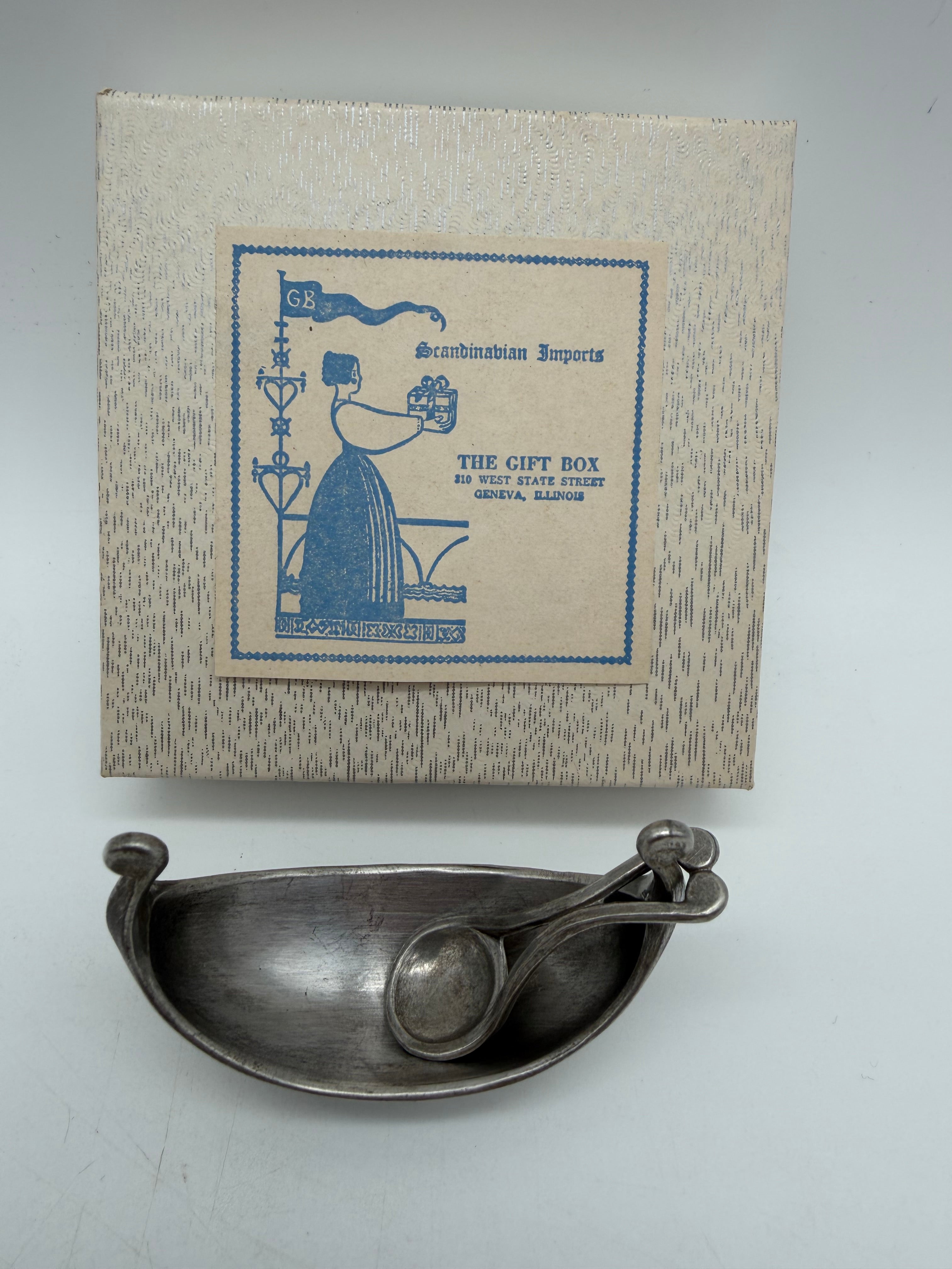 3” tin Viking ship salt well with spoon