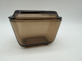 4” Pyrex amber brown 501 B covered dish