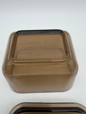4” Pyrex amber brown 501 B covered dish