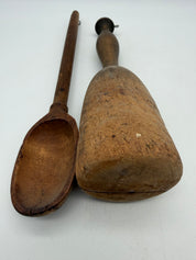 13” antique Pestle and spoon primitive wood