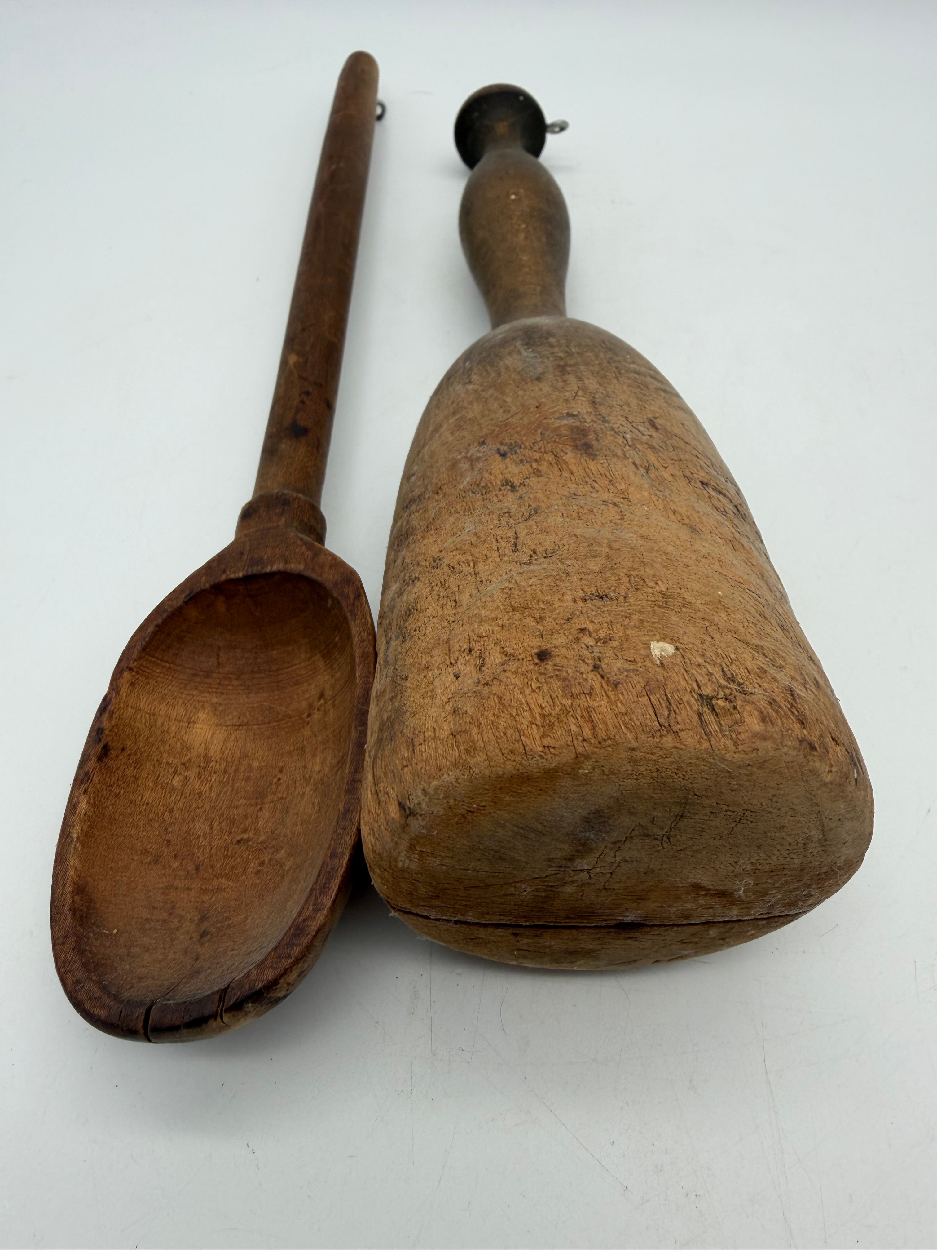 13” antique Pestle and spoon primitive wood
