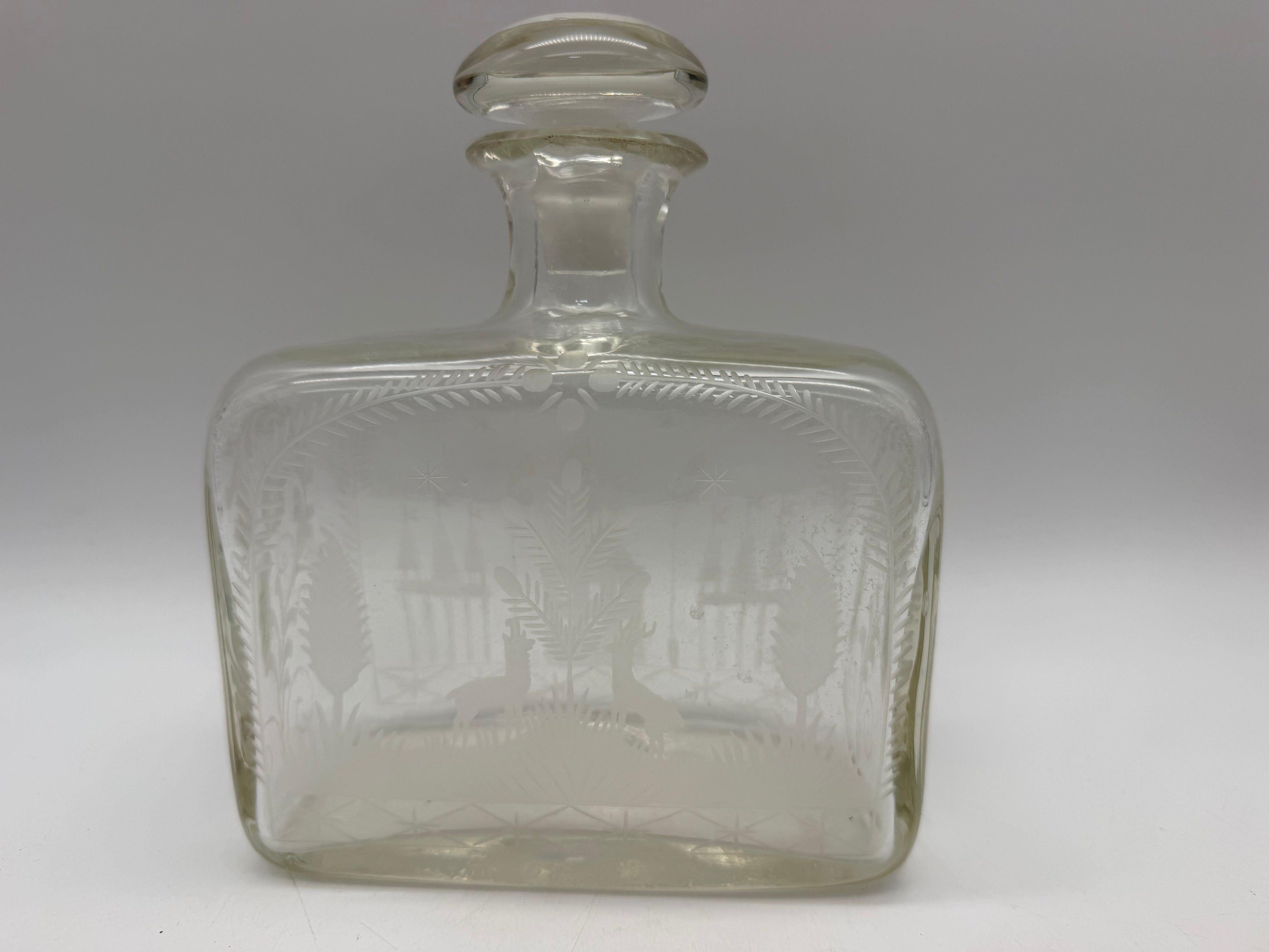 6” Etched blown glass decanter deer