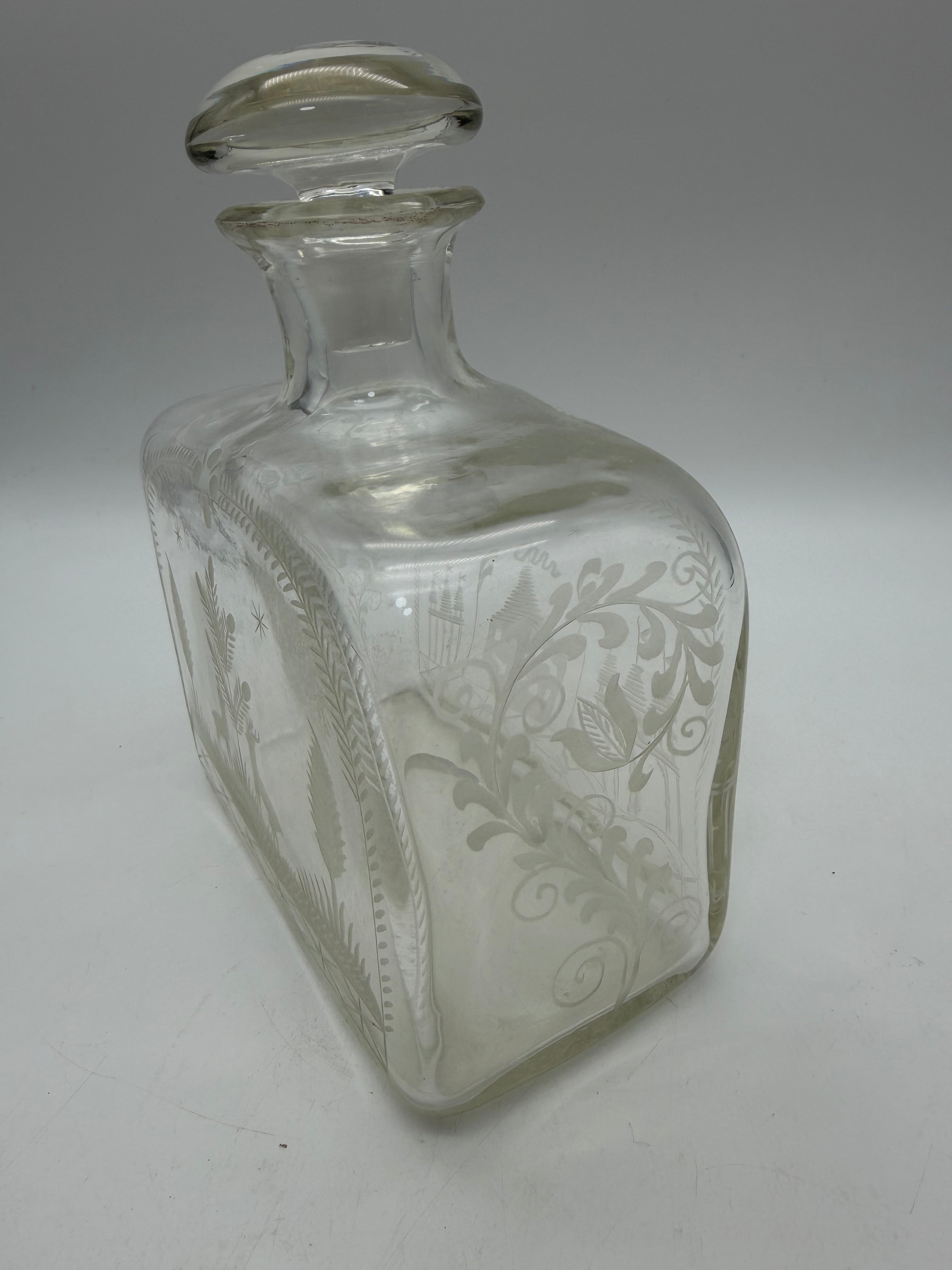 6” Etched blown glass decanter deer