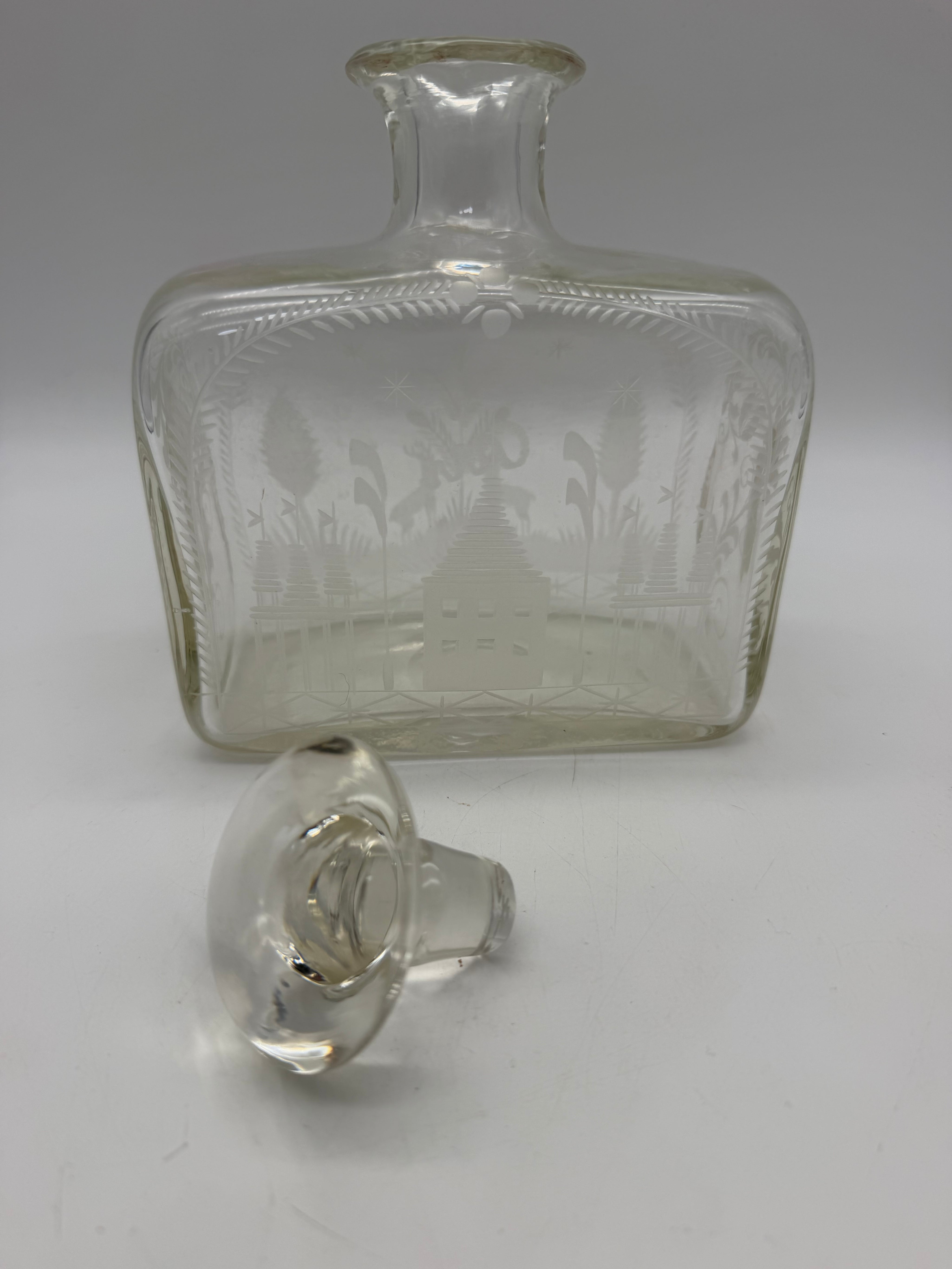 6” Etched blown glass decanter deer