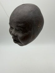5” studio pottery hanging doll head dark brown