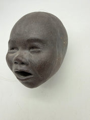 5” studio pottery hanging doll head dark brown
