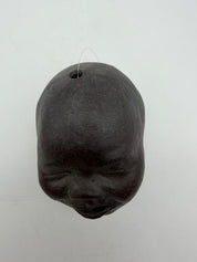 5” studio pottery hanging doll head dark brown