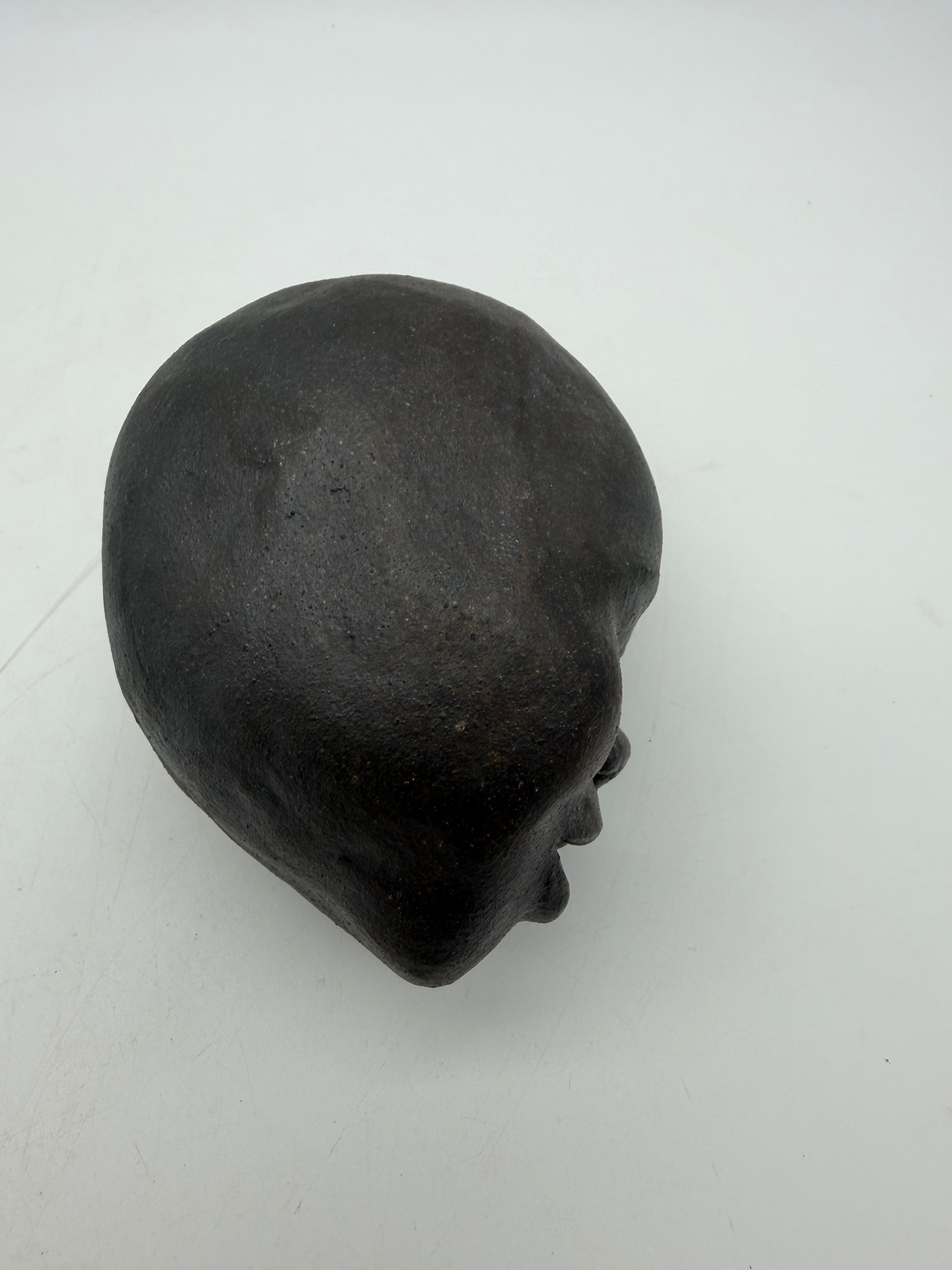 5” studio pottery hanging doll head dark brown