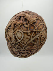 5” studio pottery doll head squiggle design hanging