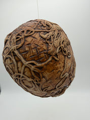 5” studio pottery doll head squiggle design hanging