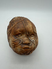 5” studio pottery doll head squiggle design hanging