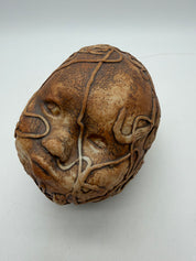 5” studio pottery doll head squiggle design hanging