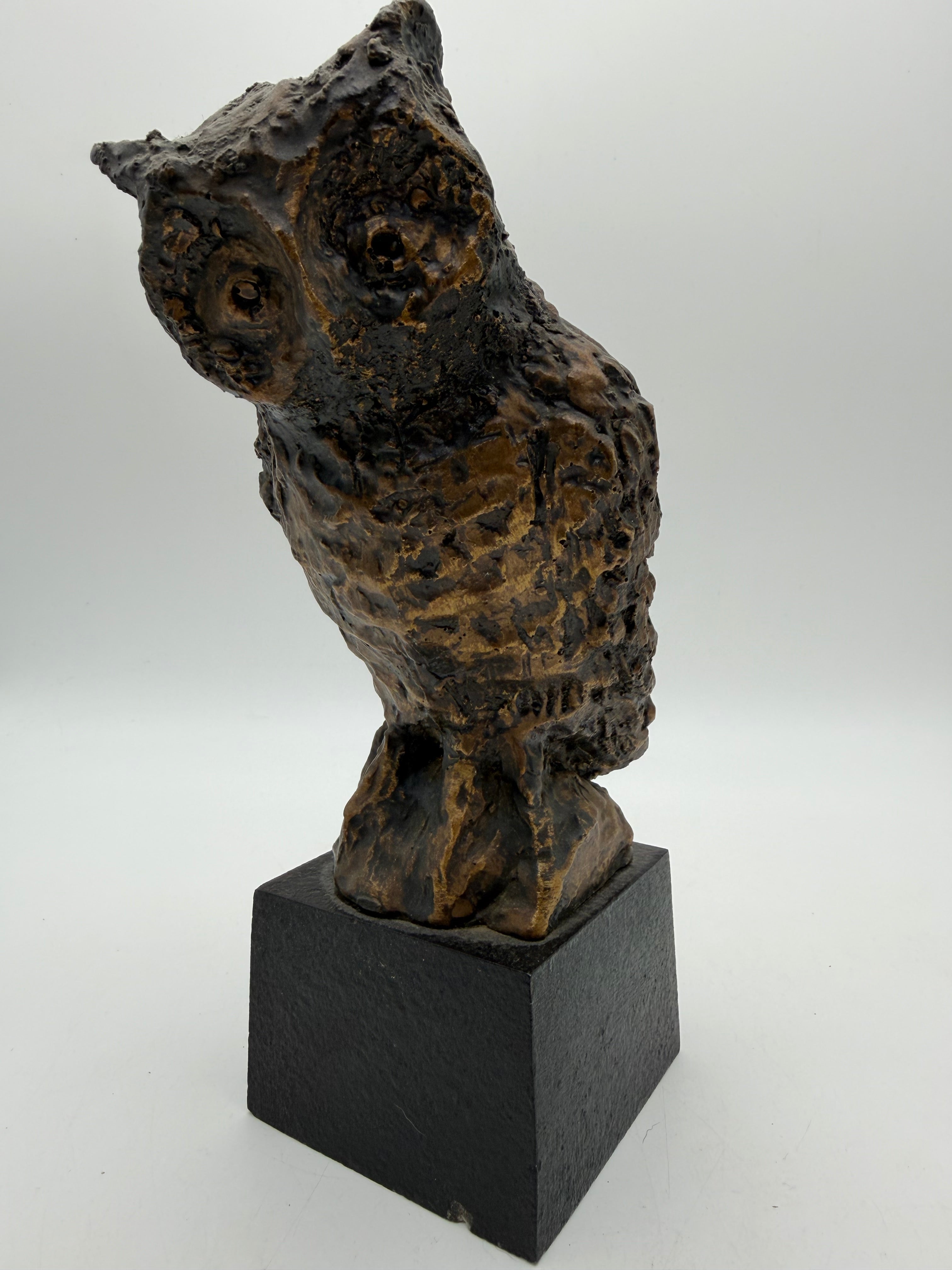 9” Brutalist Owl Sculpture burnished gold black