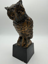 9” Brutalist Owl Sculpture burnished gold black