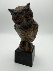 9” Brutalist Owl Sculpture burnished gold black