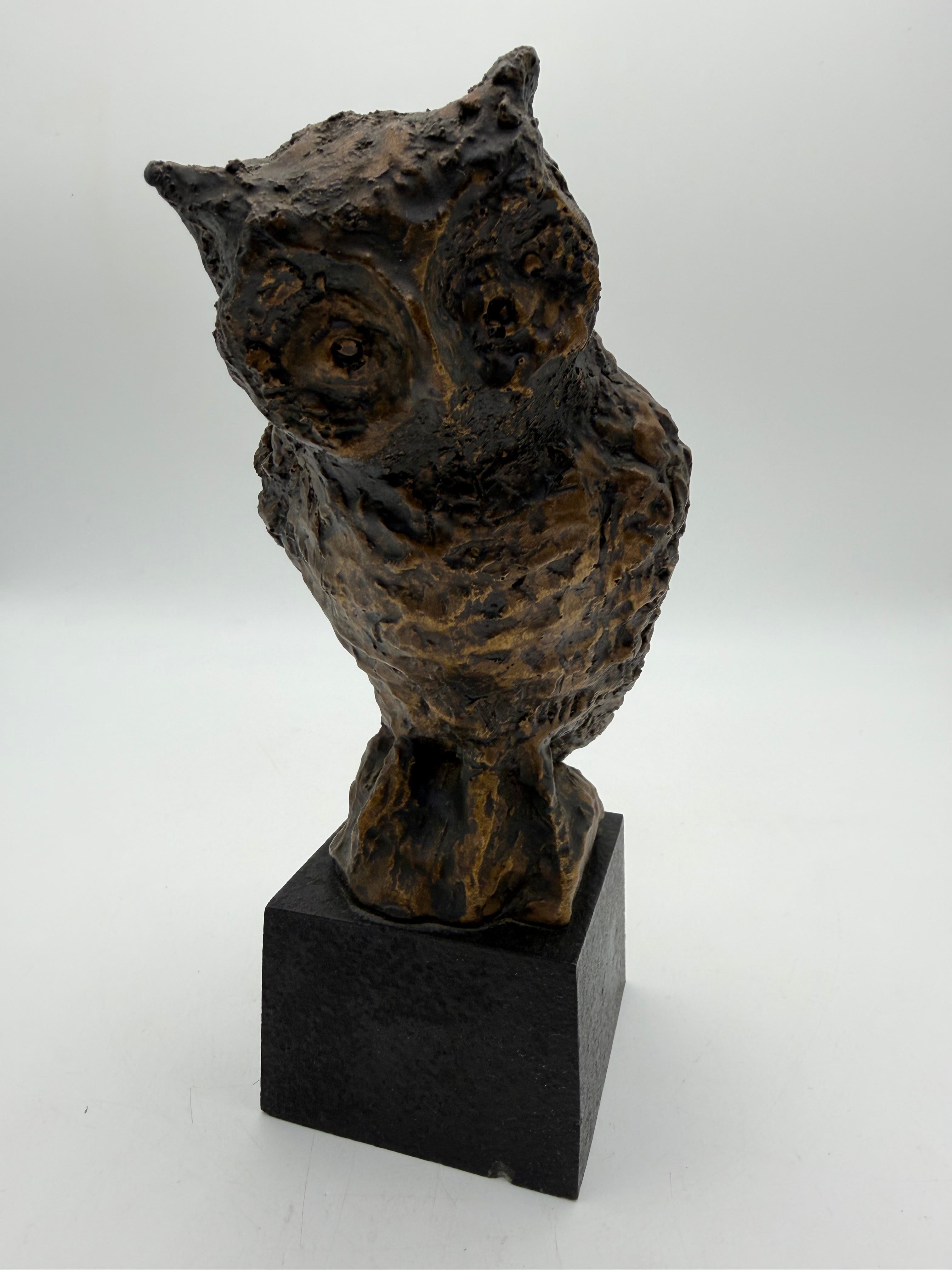 9” Brutalist Owl Sculpture burnished gold black