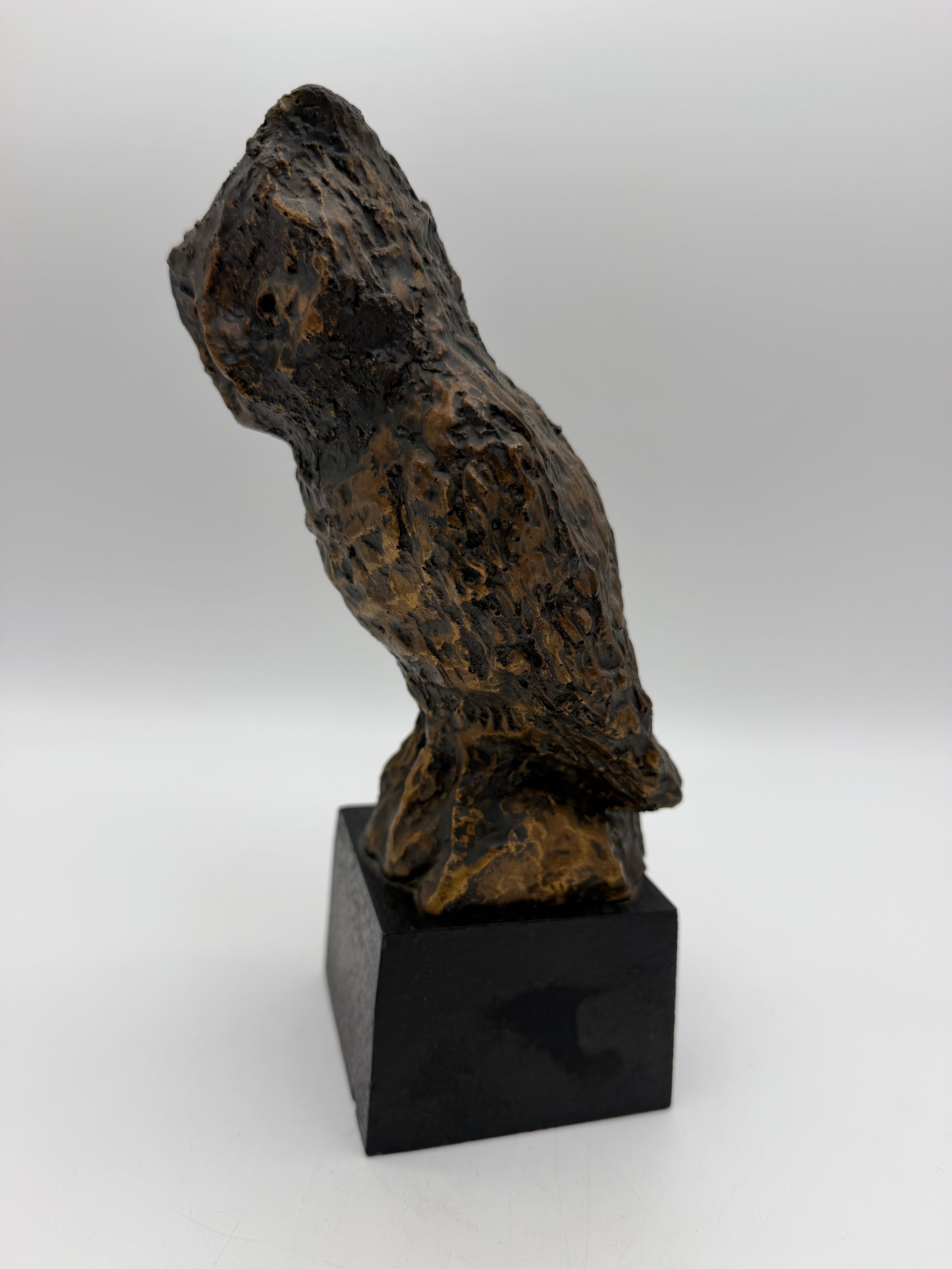 9” Brutalist Owl Sculpture burnished gold black