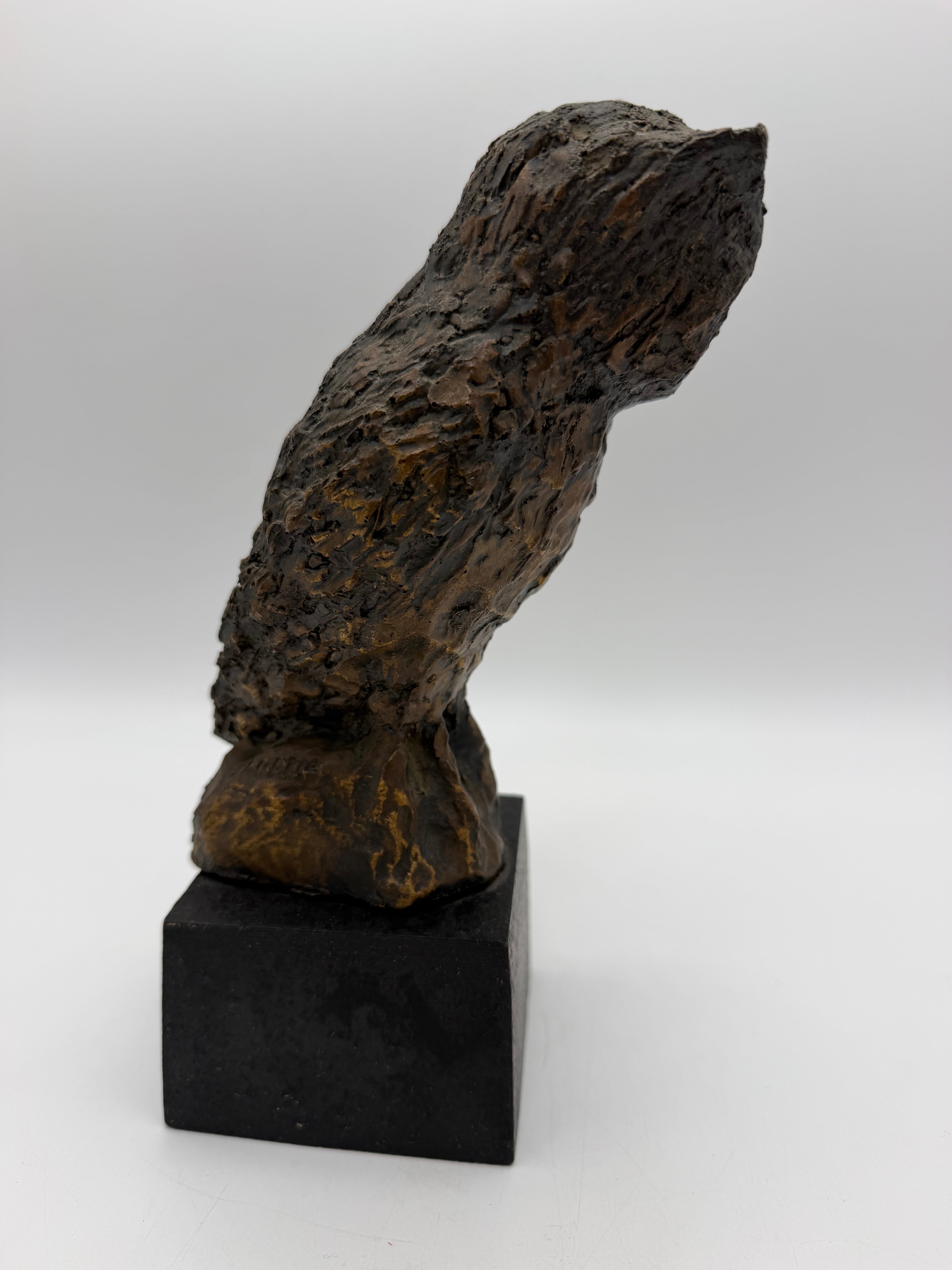 9” Brutalist Owl Sculpture burnished gold black
