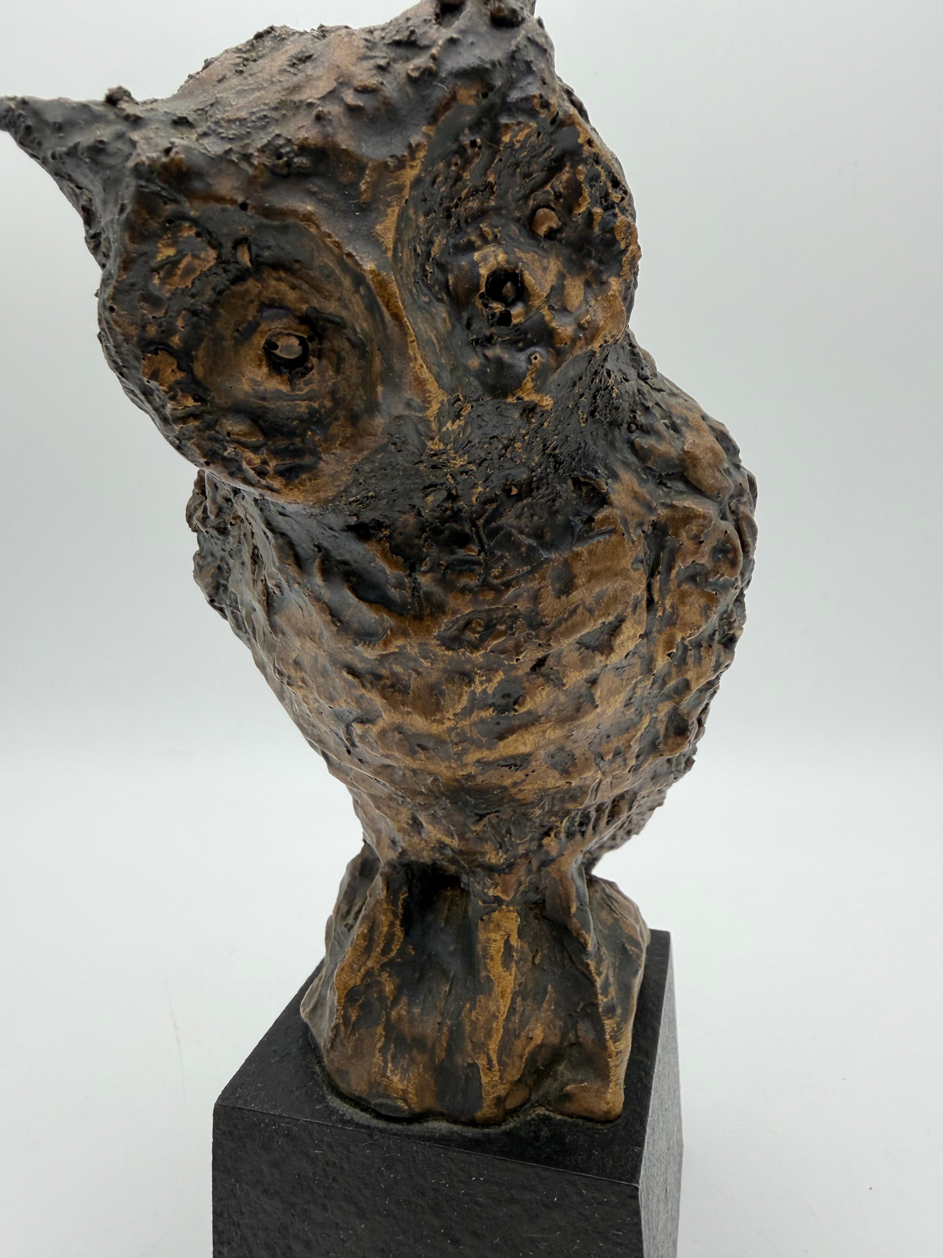 9” Brutalist Owl Sculpture burnished gold black