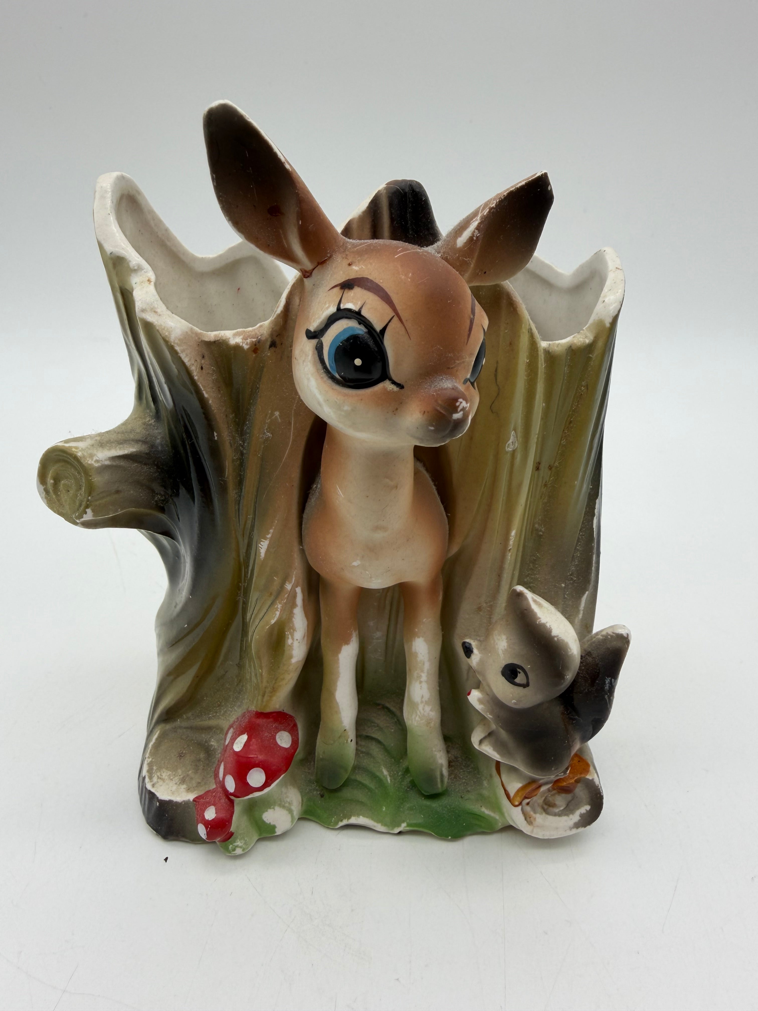 6” Anthropomorphic Deer Planter  Skunk mushroom