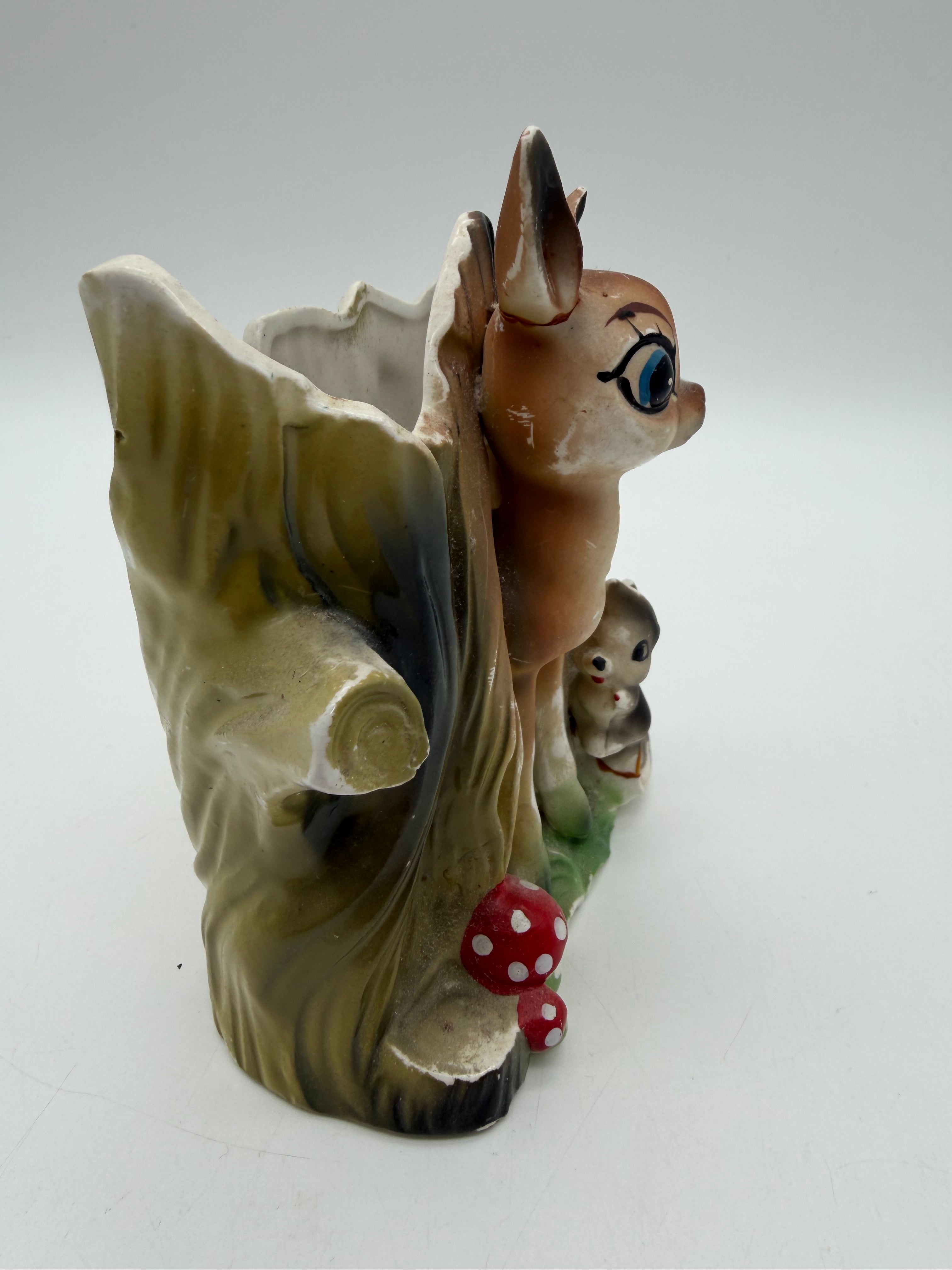 6” Anthropomorphic Deer Planter  Skunk mushroom