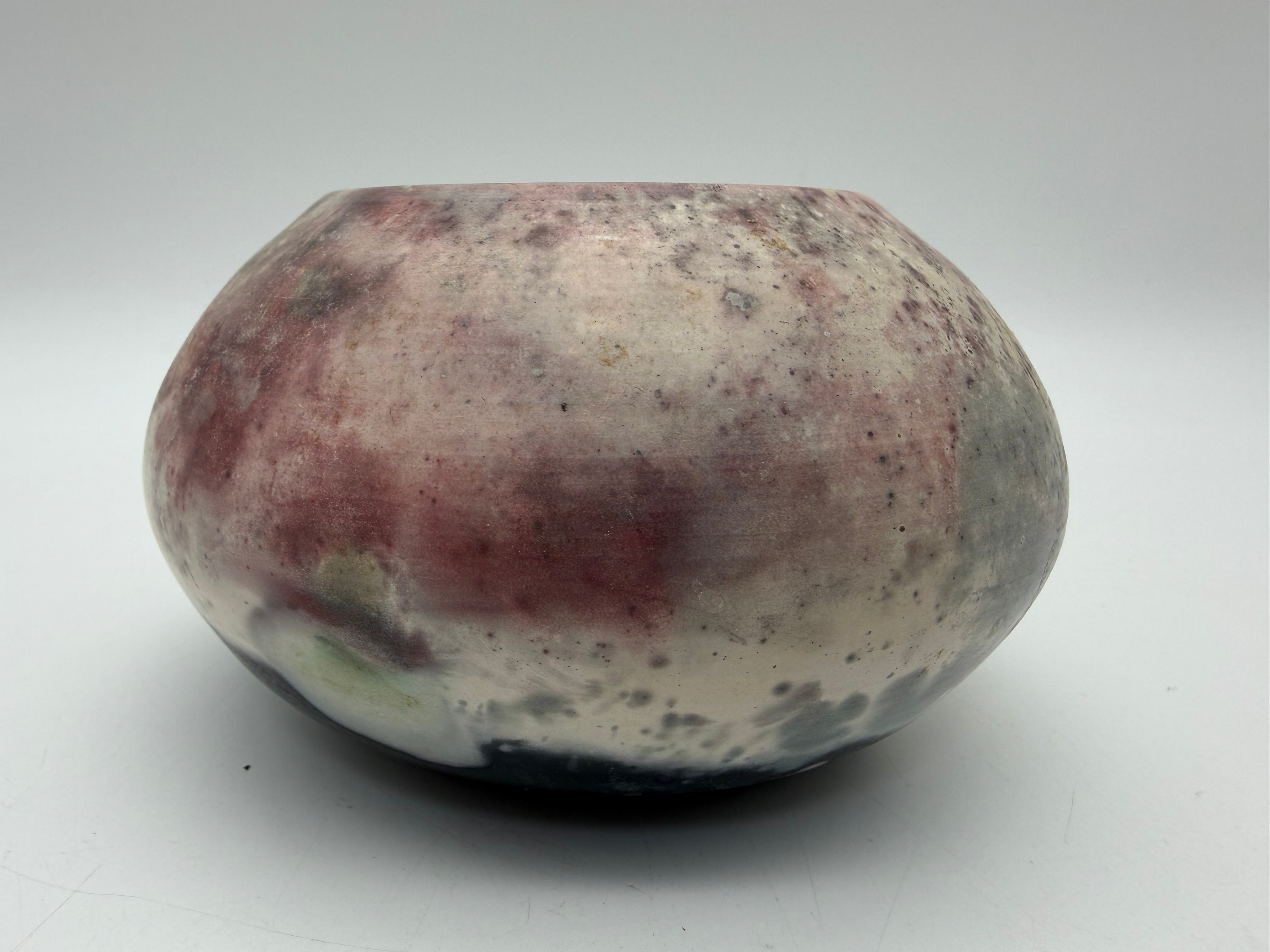 5” raku pottery bowl Holmes ‘88 pink grey