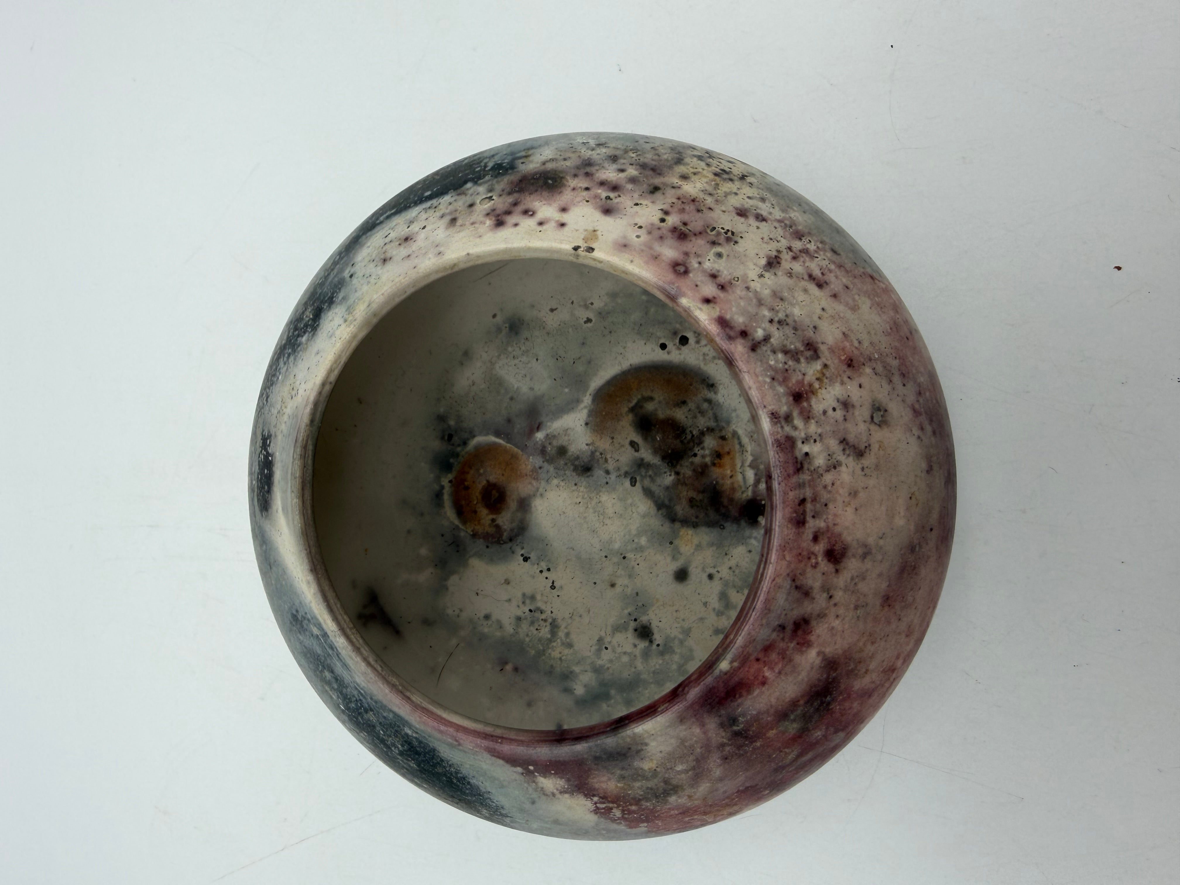 5” raku pottery bowl Holmes ‘88 pink grey