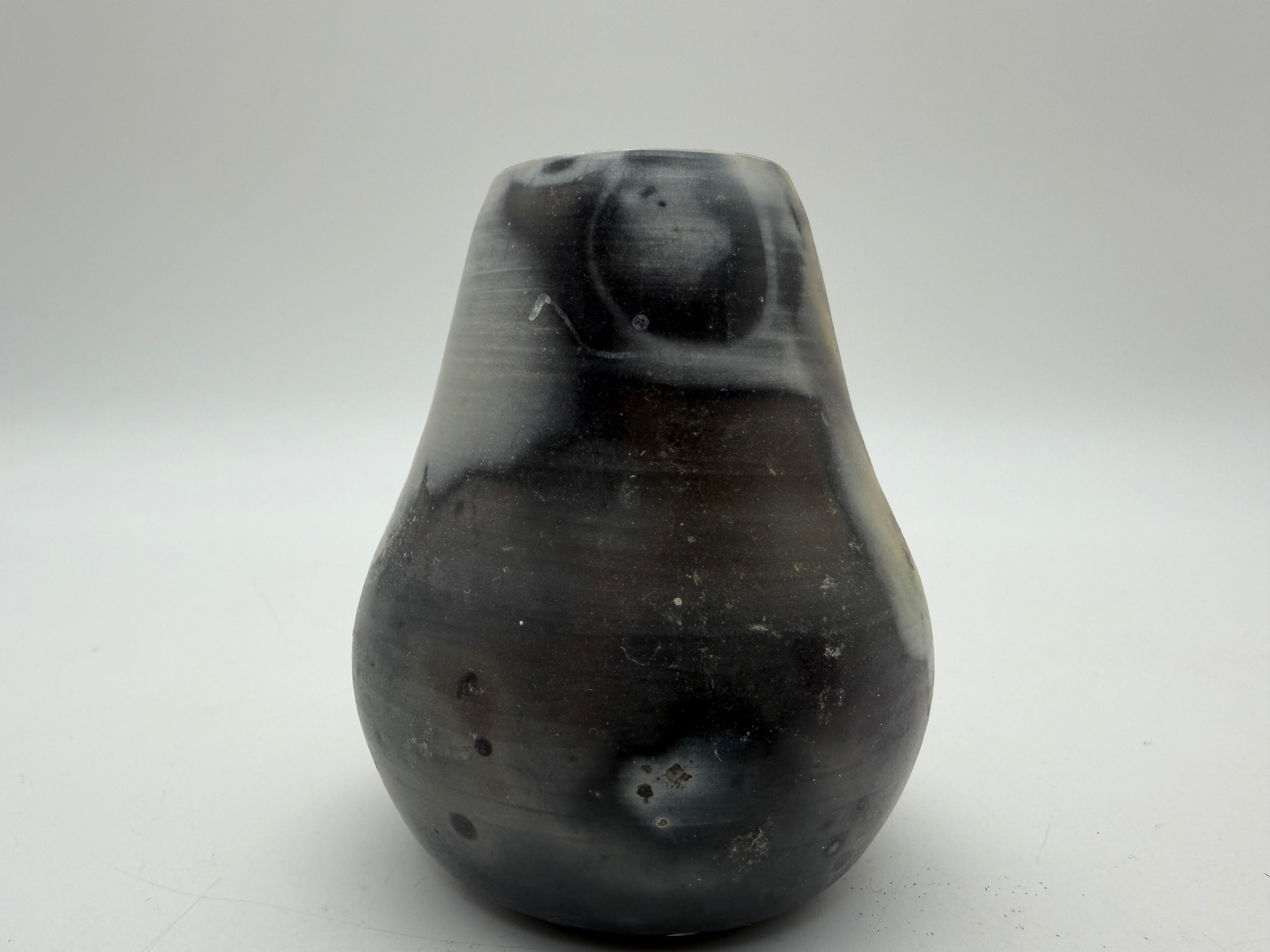 4” raku pottery vessel Holmes ‘88 black multicolored