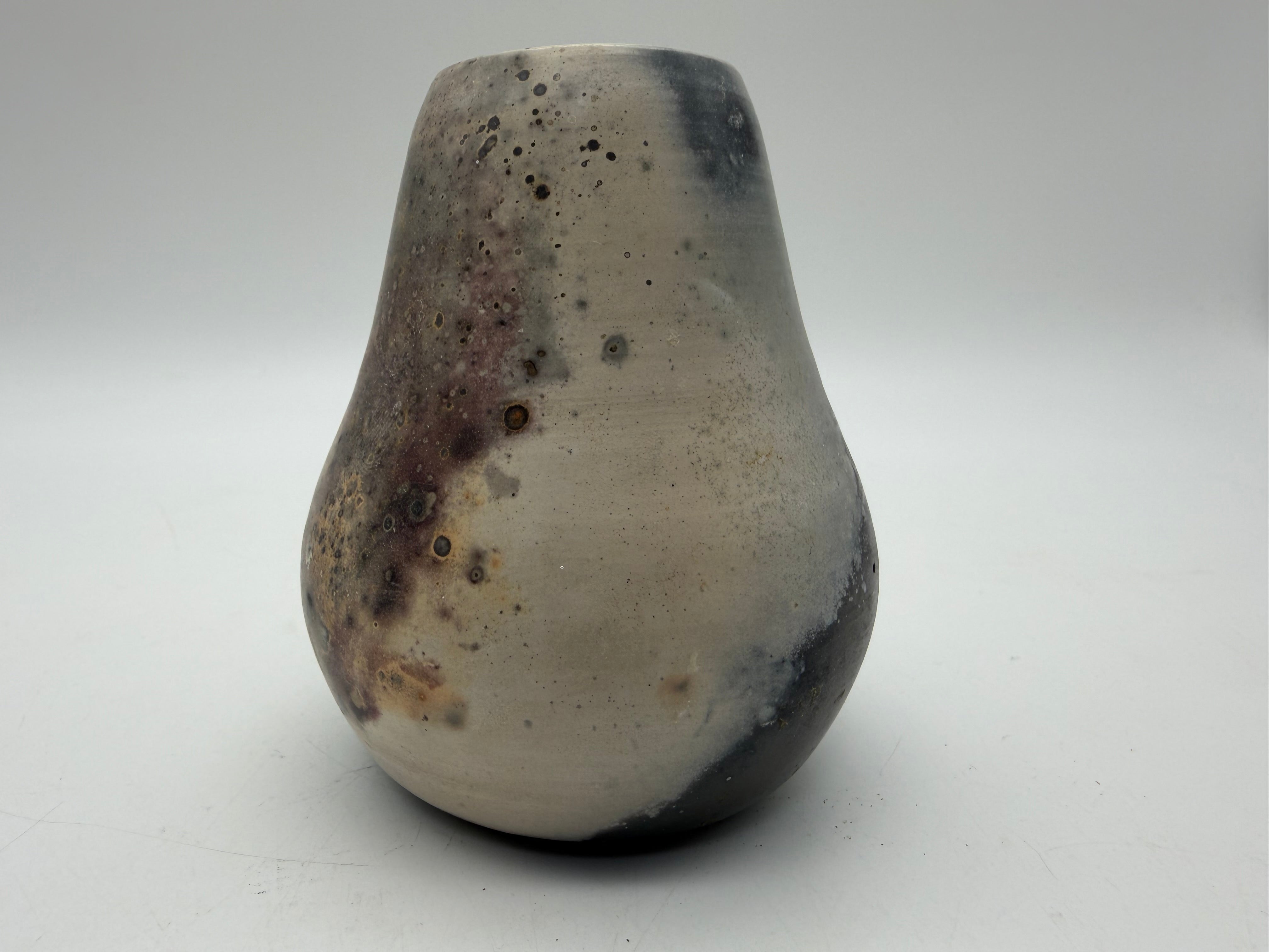 4” raku pottery vessel Holmes ‘88 black multicolored