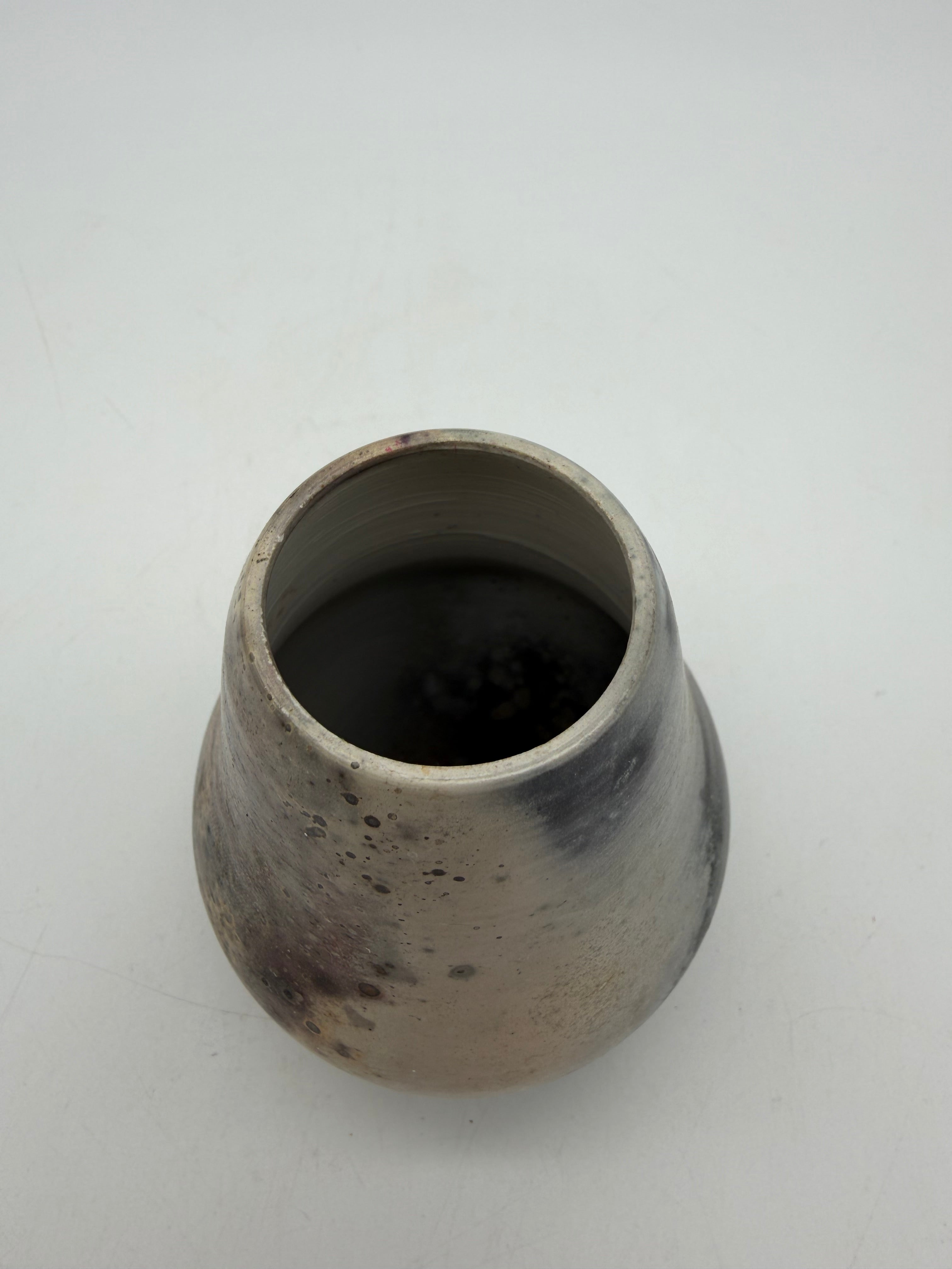4” raku pottery vessel Holmes ‘88 black multicolored