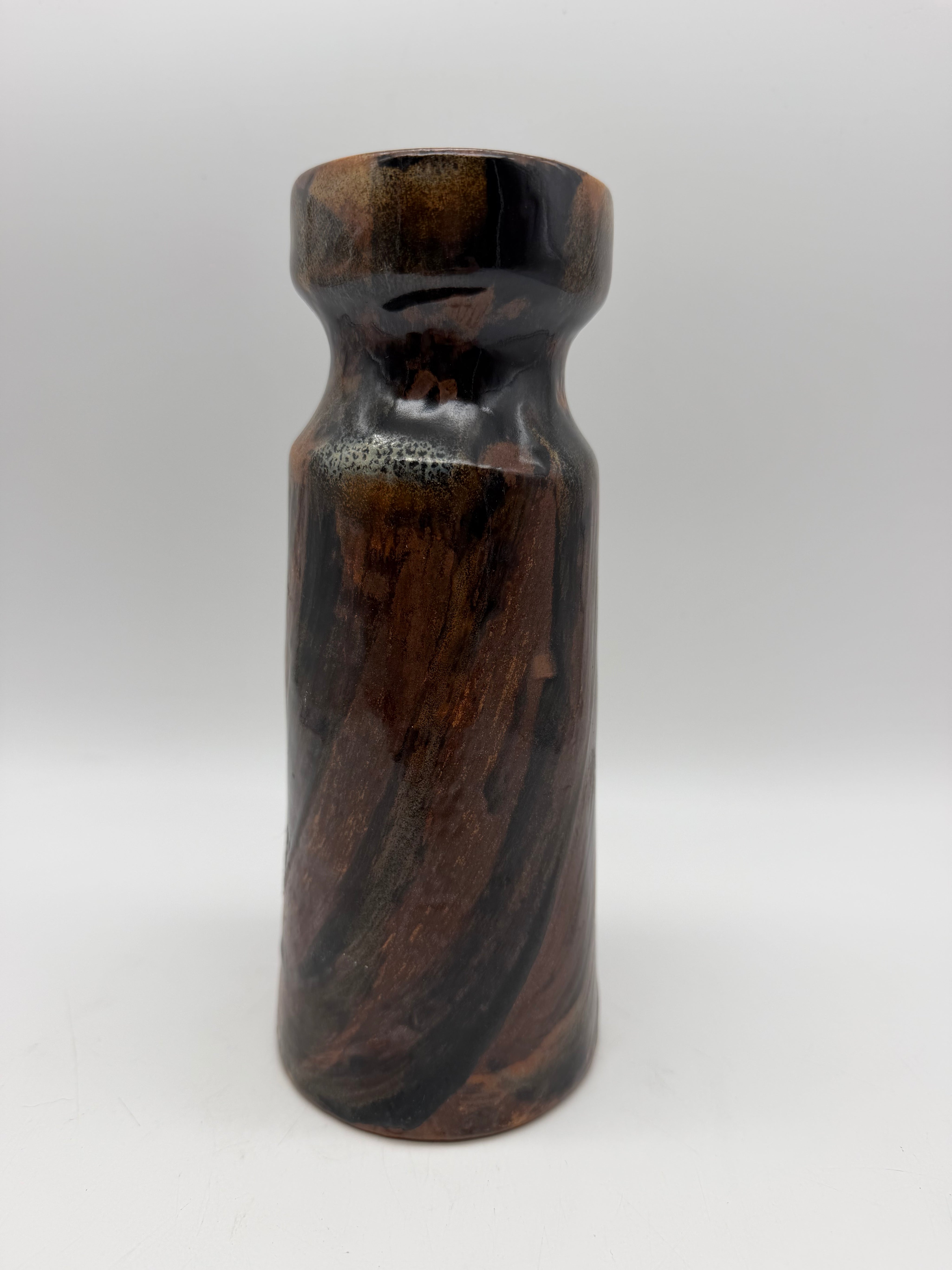 8” Robert Maxwell Vase Brush stroke shiny glazed brown