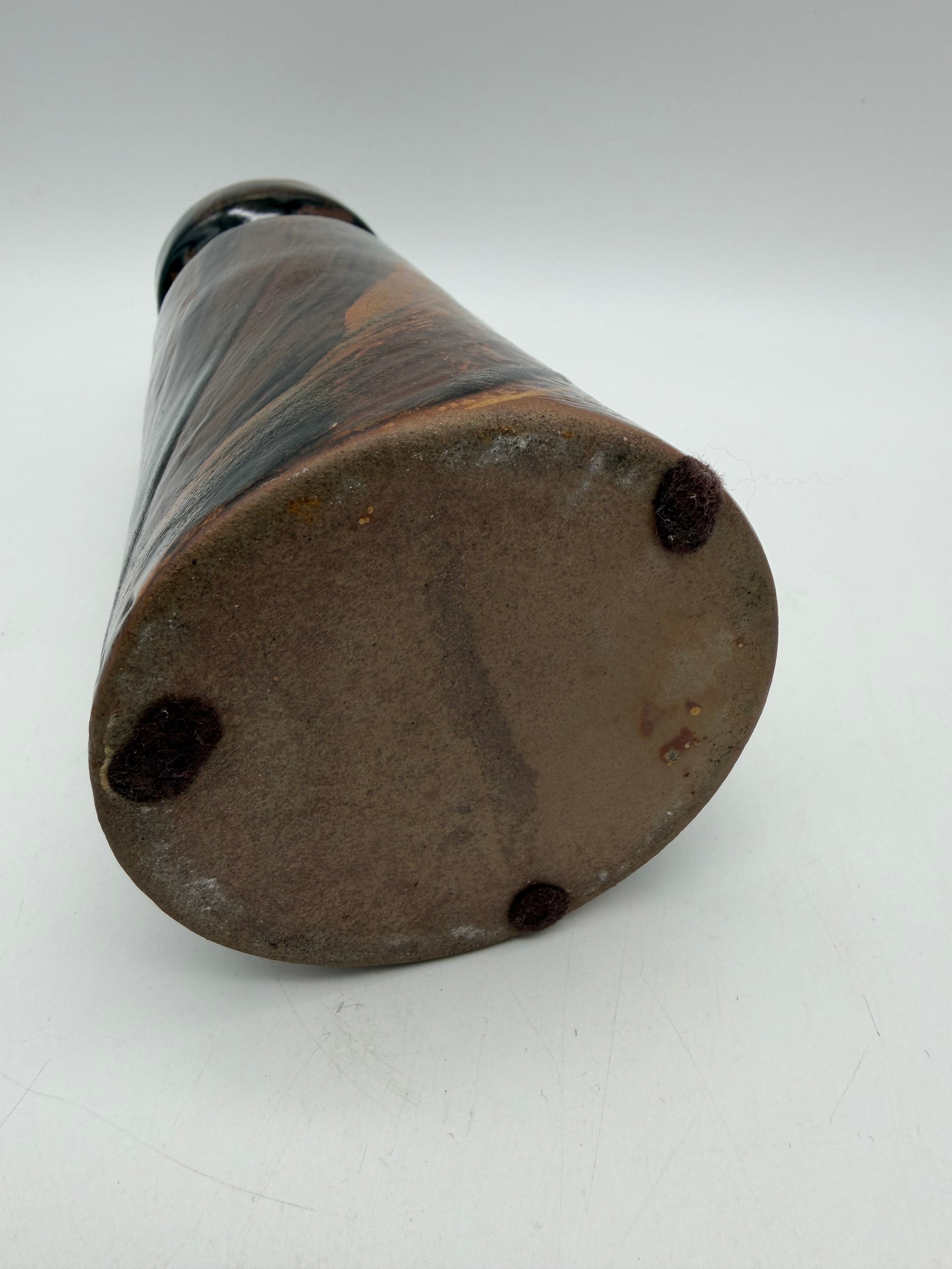 8” Robert Maxwell Vase Brush stroke shiny glazed brown