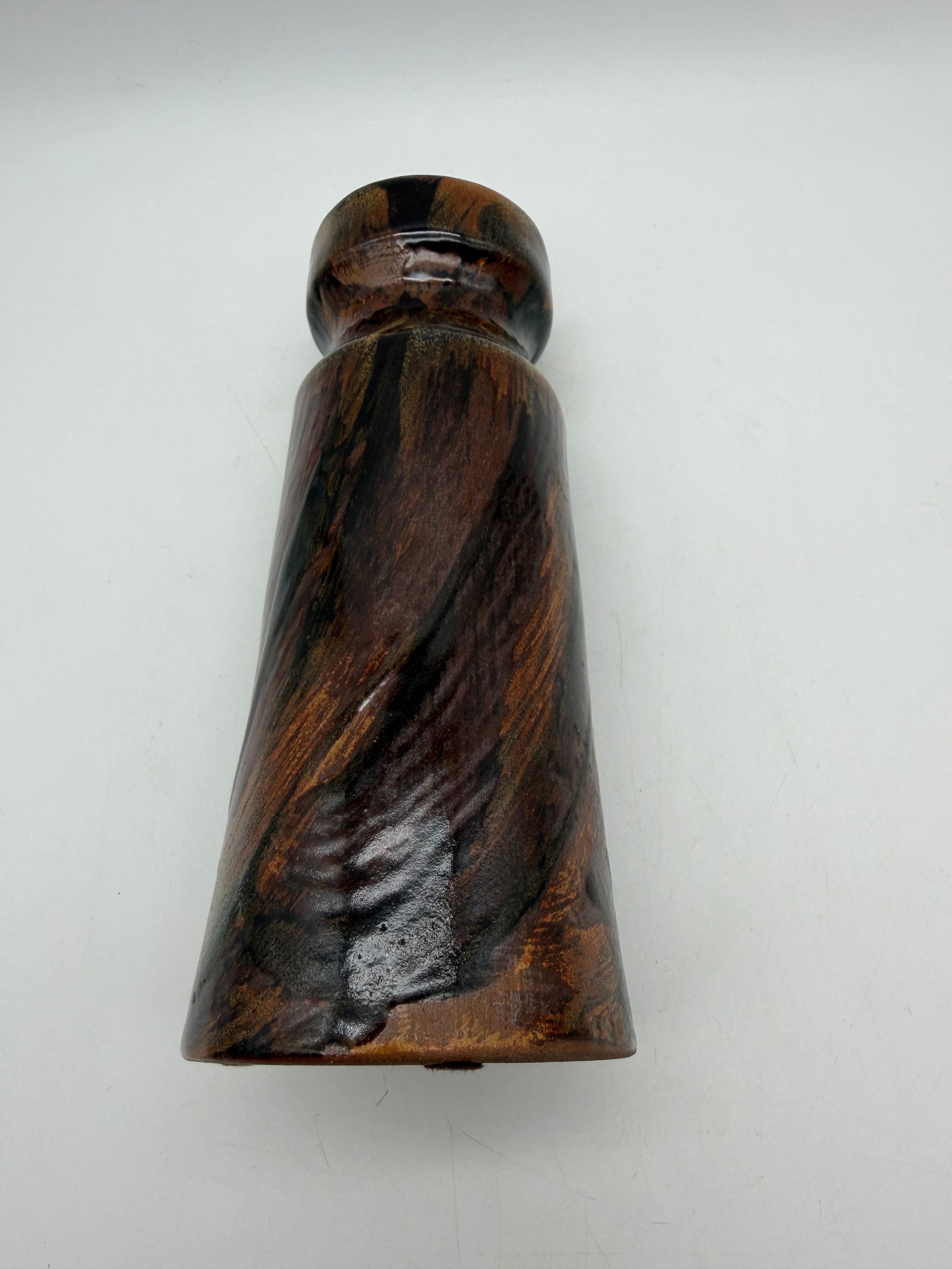 8” Robert Maxwell Vase Brush stroke shiny glazed brown