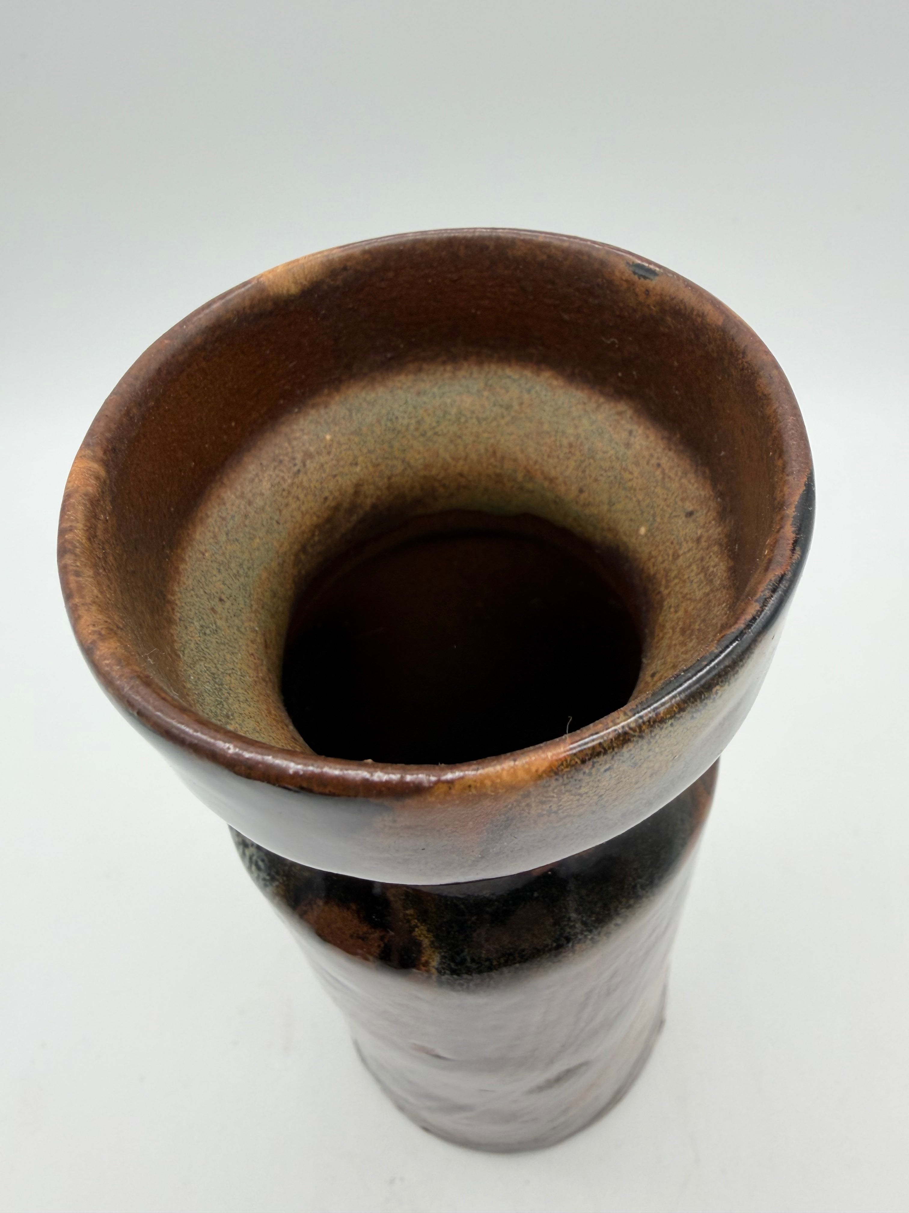 8” Robert Maxwell Vase Brush stroke shiny glazed brown