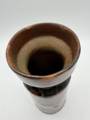 8” Robert Maxwell Vase Brush stroke shiny glazed brown