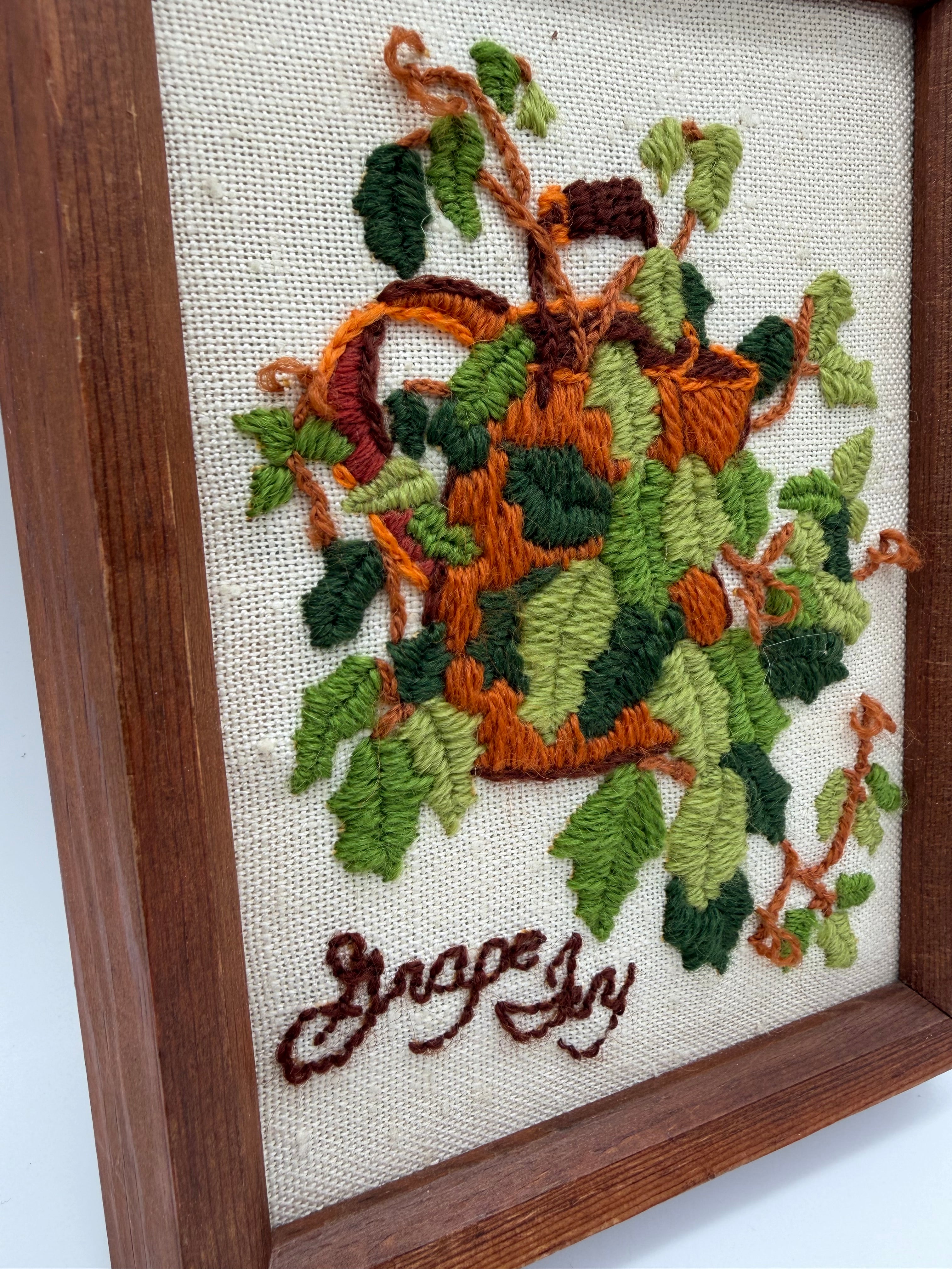 8” Grape Ivy Embroidery wood frame