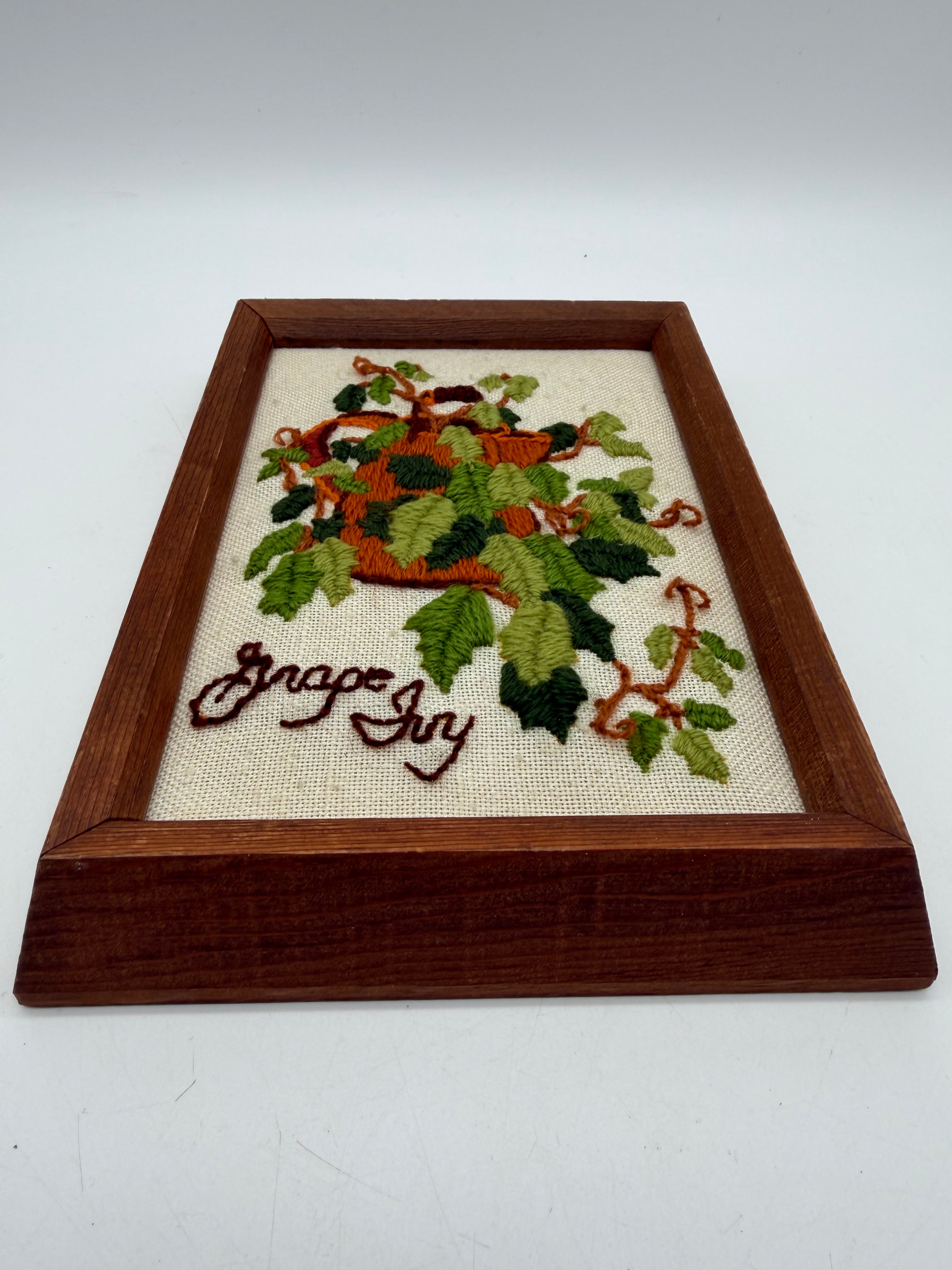 8” Grape Ivy Embroidery wood frame