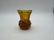 2.5” Vintage Amber Glass Toothpick Holder Match Bud Vase Pineapple Scalloped Rim 2.5"
