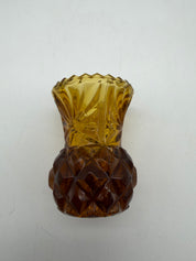2.5” Vintage Amber Glass Toothpick Holder Match Bud Vase Pineapple Scalloped Rim 2.5"