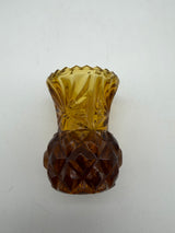 2.5” Vintage Amber Glass Toothpick Holder Match Bud Vase Pineapple Scalloped Rim 2.5"